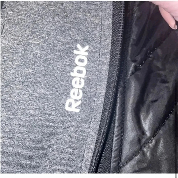 REEBOK FULL ZIP MOCK NECK QUILTED FLEECE LINED BLACK/ GREY ATHLETIC JACKET SMALL - Picture 6 of 13